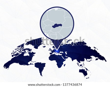 Slovakia detailed map highlighted on blue rounded World Map. Map of Slovakia in circle.