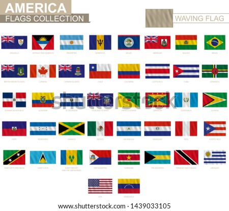 National flag of American countries with waving effect, official proportion. Big collection of vector flag.