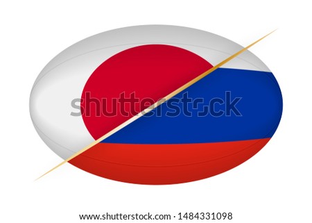 Japan versus Russia, concept for rugby tournament. Vector flags stylized Rugby ball.