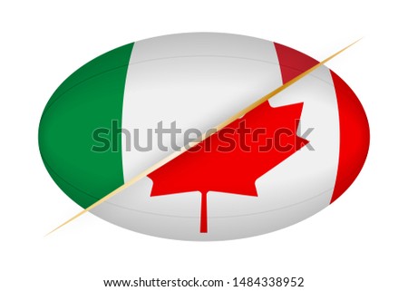 Italy versus Canada, concept for rugby tournament. Vector flags stylized Rugby ball.