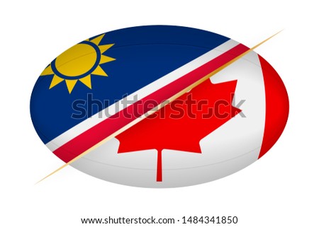 Namibia versus Canada, concept for rugby tournament. Vector flags stylized Rugby ball.