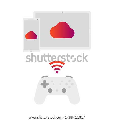 Cloud gaming on tablet and phone. Vector illustration