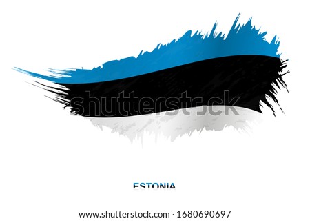 Flag of Estonia in grunge style with waving effect, vector grunge brush stroke flag.