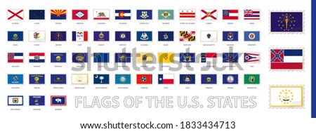 Postage Flag Set, US State Flags. Flags Sorted by Alphabet.