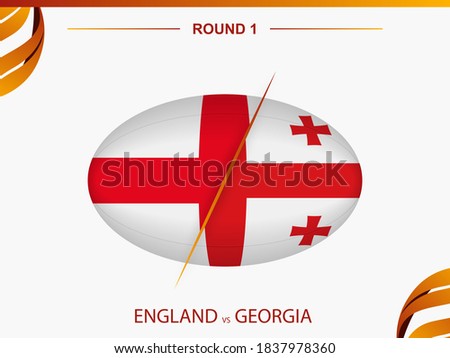 England vs Georgia in Rugby Tournament round 1, ball shaped rugby icon. Vector template.