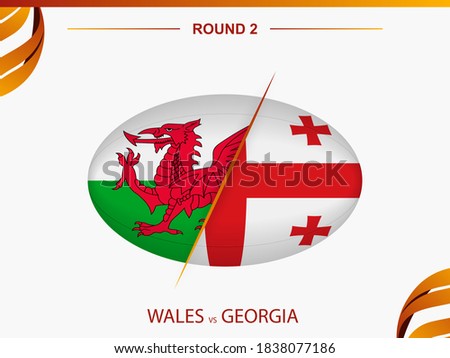 Wales vs Georgia in Rugby Tournament round 2, ball shaped rugby icon. Vector template.