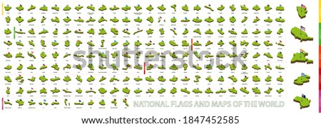 Isometric Map and Flag Collection. All maps and flags of the world. Vector collection.