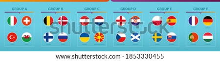 Football tournament flags sorted by group. Vector flag collection.