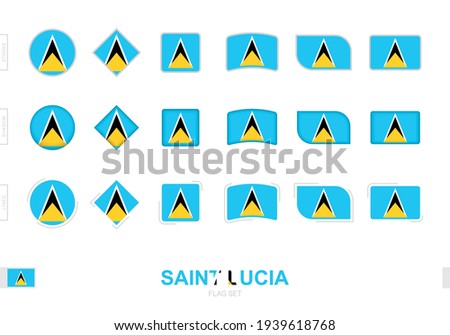 Saint Lucia flag set, simple flags of Saint Lucia with three different effects. Vector illustration.