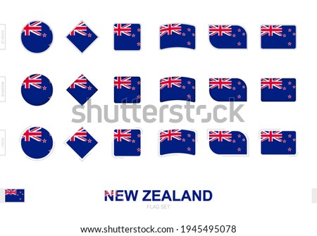 New Zealand flag set, simple flags of New Zealand with three different effects. Vector illustration.