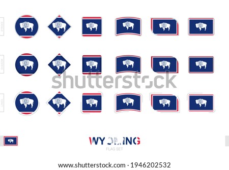 Wyoming flag set, simple flags of Wyoming with three different effects. Vector illustration.
