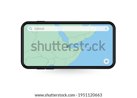 Searching map of Djibouti in Smartphone map application. Map of Djibouti in Cell Phone. Vector illustration.