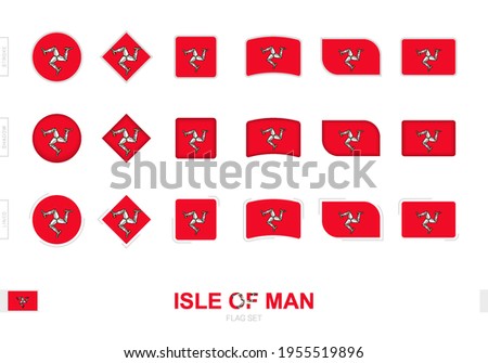 Isle of Man flag set, simple flags of Isle of Man with three different effects. Vector illustration.