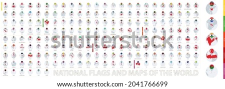 National flags and maps of the world, a large collection of maps and flags. Vector collection sorted by continent.