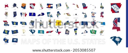 Maps with the effect of a waving flag, maps of the US States. Big map collection.