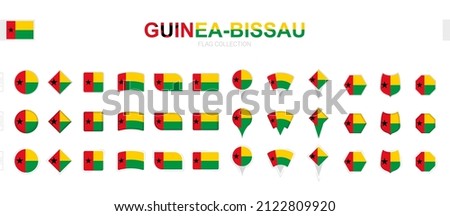 Large collection of Guinea-Bissau flags of various shapes and effects. Big set of vector flag.