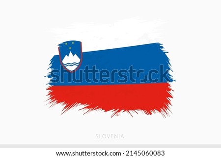 Grunge flag of Slovenia, vector abstract grunge brushed flag of Slovenia on gray background.