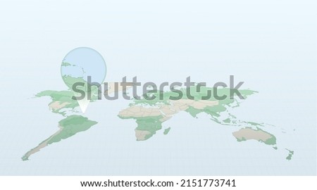 World map in perspective showing the location of the country Saint Vincent and the Grenadines with detailed map with flag of Saint Vincent and the Grenadines. Vector illustration.