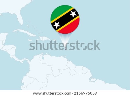 America with selected Saint Kitts and Nevis map and Saint Kitts and Nevis flag icon. Vector map and flag.