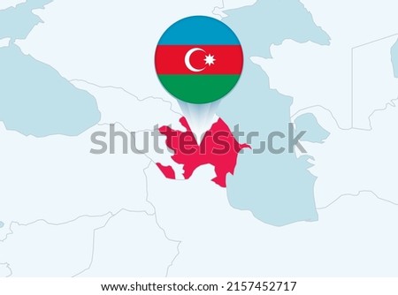 Europe with selected Azerbaijan map and Azerbaijan flag icon. Vector map and flag.