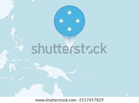 Oceania with selected Micronesia map and Micronesia flag icon. Vector map and flag.