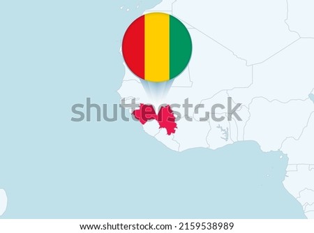 Africa with selected Guinea map and Guinea flag icon. Vector map and flag.