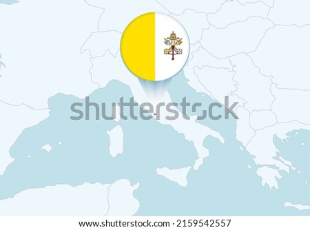 Europe with selected Vatican City map and Vatican City flag icon. Vector map and flag.