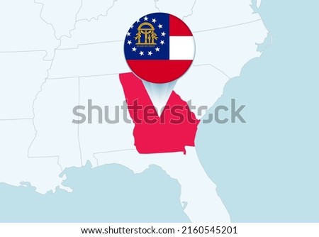 United States with selected Georgia map and Georgia flag icon. Vector map and flag.