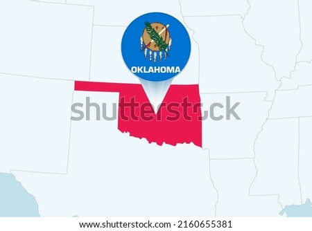 United States with selected Oklahoma map and Oklahoma flag icon. Vector map and flag.