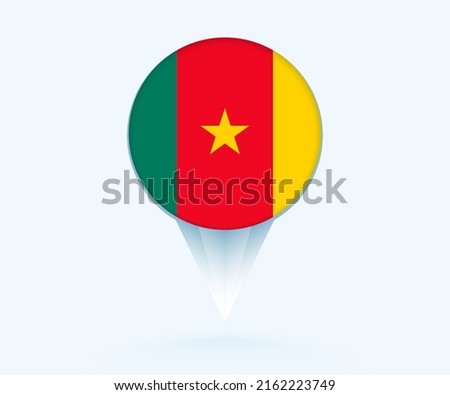 Map pointer with flag of Cameroon. Vector flag sign on blue background.