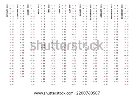 Simple vertical calendar template year 2023. Vertical vector calendar. Foto d'archivio © 