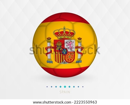 Football ball with Spain flag pattern, soccer ball with flag of Spain national team. Vector sport icon.
