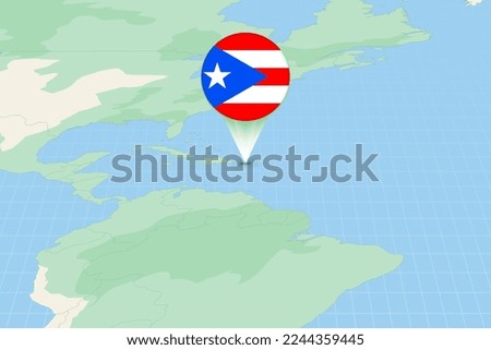 Map illustration of Puerto Rico with the flag. Cartographic illustration of Puerto Rico and neighboring countries. Vector map and flag.