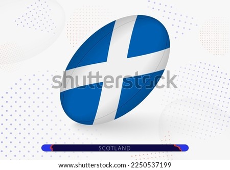 Rugby ball with the flag of Scotland on it. Equipment for rugby team of Scotland. Vector sport illustration.