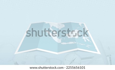 Map of Singapore with the flag of Singapore in the contour of the map on a trip abstract backdrop. Travel illustration.