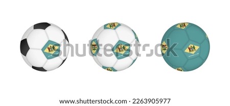 Collection football ball with the Delaware flag. Soccer equipment mockup with flag in three distinct configurations. Vector mockup.