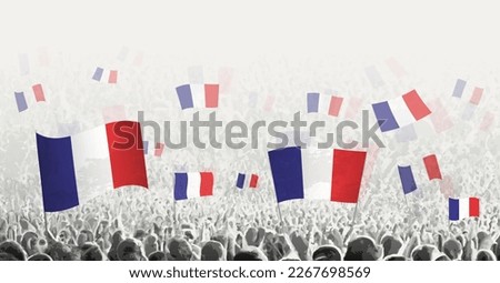 Abstract crowd with flag of France. Peoples protest, revolution, strike and demonstration with flag of France. Vector illustration.