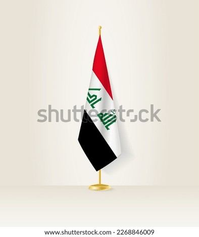 Iraq flag on a flag stand. Vector illustration.