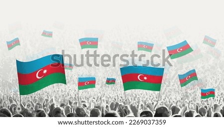 Abstract crowd with flag of Azerbaijan. Peoples protest, revolution, strike and demonstration with flag of Azerbaijan. Vector illustration.