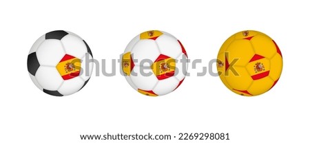 Collection football ball with the Spain flag. Soccer equipment mockup with flag in three distinct configurations. Vector mockup.