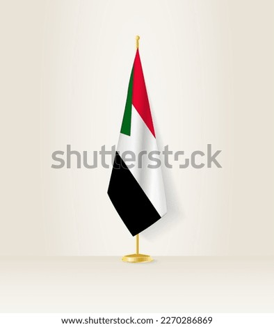 Sudan flag on a flag stand. Vector illustration.