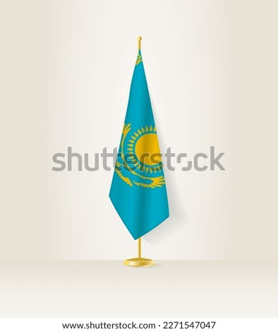 Kazakhstan flag on a flag stand. Vector illustration.