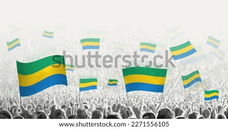 Abstract crowd with flag of Gabon. Peoples protest, revolution, strike and demonstration with flag of Gabon. Vector illustration.