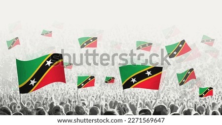 Abstract crowd with flag of Saint Kitts and Nevis. Peoples protest, revolution, strike and demonstration with flag of Saint Kitts and Nevis. Vector illustration.