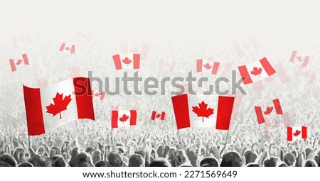 Abstract crowd with flag of Canada. Peoples protest, revolution, strike and demonstration with flag of Canada. Vector illustration.