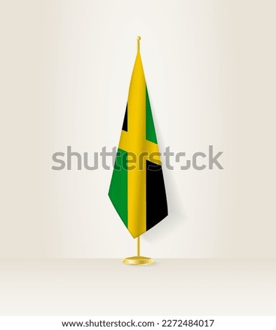 Jamaica flag on a flag stand. Vector illustration.