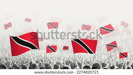 Abstract crowd with flag of Trinidad and Tobago. Peoples protest, revolution, strike and demonstration with flag of Trinidad and Tobago. Vector illustration.