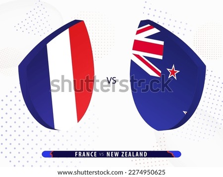 France vs New Zealand rugby match, international rugby competition 2023. Template for world tournament.