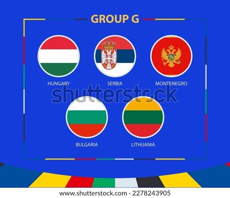 Circle flags of Group G. Participants of qualifying European football tournament 2024. Football vector background.