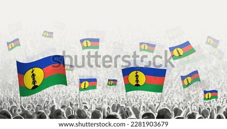 Abstract crowd with flag of New Caledonia. Peoples protest, revolution, strike and demonstration with flag of New Caledonia. Vector illustration.